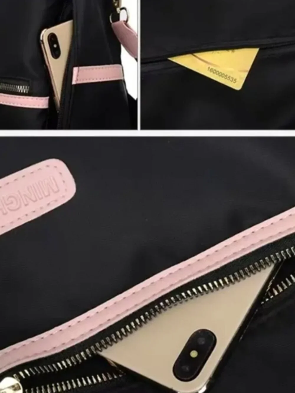 Anti-Theft Convertible Oxford Nylon Backpack Black Pink Cat Charm 3-Way Carry